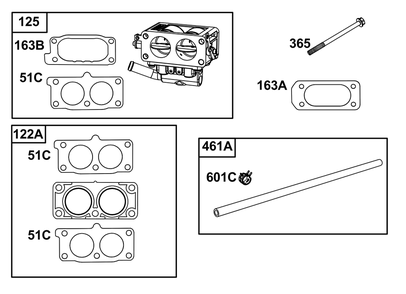 Carburetor And Fuel Supply Group Diagram and Parts List for 61H375-0001-E1 400000 - 699999 Briggs and Stratton Engine
